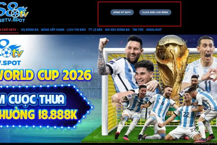 Hướng dẫn đăng ký S8TV tạo tài khoản hội viên bằng cách click chuột vào biểu tượng như hình minh họa