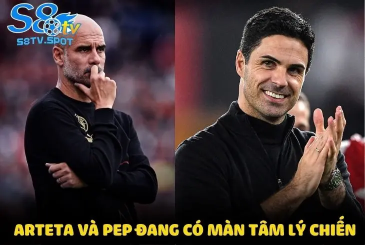 Thuyền trưởng Arsenal Mikel Arteta đang có màn tâm lý chiến với Pep trọc của MC - Nguồn S8TV